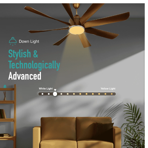 KUHL Platin D8 1200mm/1500mm  Stylish 65% Power Saving BLDC Ceiling Fan With Remote | Down Light | 38W | 5 Star | Low Noise | Iot -Operate Via Mobile & Alexa | Reverse Mode | Free Installation | White/Brown - Image 2