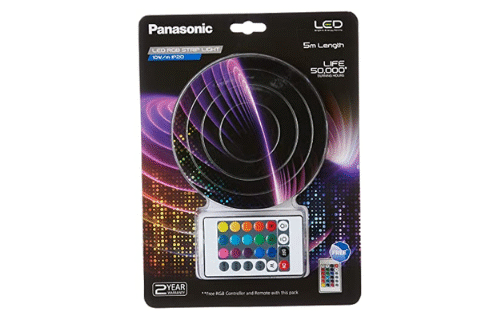Panasonic Polycarbonate 10W RGB LED Strip Light, 12V DC 5 Metres Strip Light, IP 20, MULTI Colours with remote