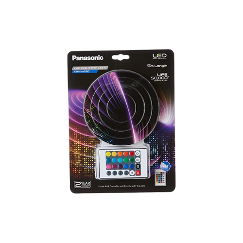 Panasonic Polycarbonate 10W RGB LED Strip Light, 12V DC 5 Metres Strip Light, IP 20, MULTI Colours with remote