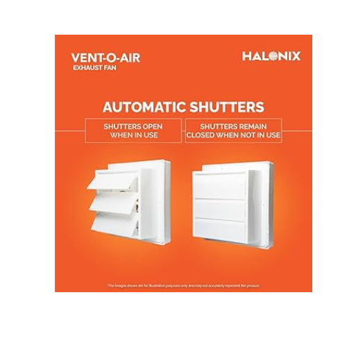 Halonix Vento-O-Air Deluxe Exhaust Fan For Kitchen, Bathroom with Strong Air Suction, Rust Proof Body and Dust Protection Shutters (White) - Image 4