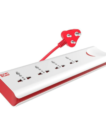 GM 3060 E-Book 4+1 Power Strip with Master Switch, Indicator, Safety Shutter & International Sockets. 4 Socket Extension Boards  (White, Red, 2 m)