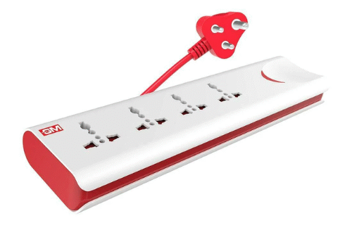 GM 3060 E-Book 4+1 Power Strip with Master Switch, Indicator, Safety Shutter & International Sockets. 4 Socket Extension Boards  (White, Red, 2 m)
