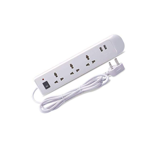BAJAJ 3-WAY SPIKE GUARD 3 SOCKET & 2 USB 3 Socket Extension Boards  (White, 3 m, With USB Port)