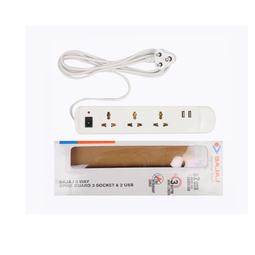 BAJAJ 3-WAY SPIKE GUARD 3 SOCKET & 2 USB 3 Socket Extension Boards  (White, 3 m, With USB Port) - Image 2