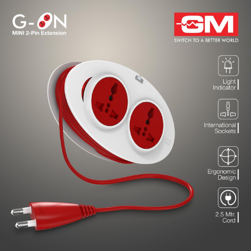 GM 3206 G-On Extension Board with 2 International Sockets | 2.5M Extension Cord | Dual-Tone Design | Child Safety Shutters | Compact & Travel-Friendly | 240V Power for Laptops, Phones & More - Image 2