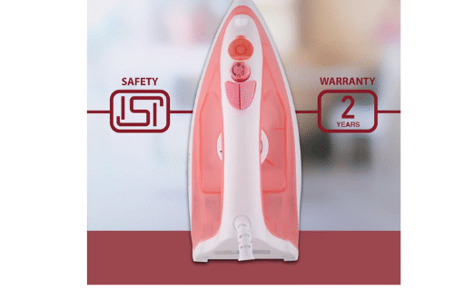 USHA SI 3813 C 1300W Steam Iron with Ceramic Coated Sole Plate, Self Cleaning, 180ml Water Tank, 360° Swivel Cord, Spray & Steam Burst Function – 2 Year Warranty (Pink)