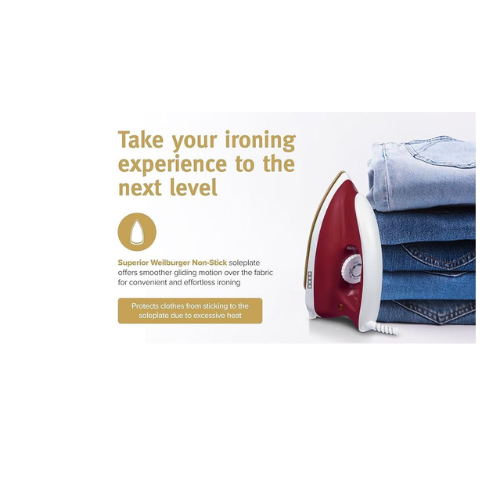 USHA Goliath 1200Watt Dry Iron with 1.8m Long Swivel Cord | Double Coat Golden Non Stick Soleplate for Longer Durability | 360° Swivel Cord | 2 Years Warranty | (Maroon), 1200 watts, Plastic - Image 3