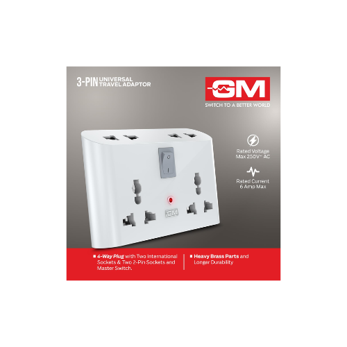 GM 3 Pin 6 AMP Universal Multiplug Travel Adapter with 4 Charging Point | Useful for Home Applications, Mobiles, Computers, Laptops | Adapter with Inbuilt Surge Protector & Power Indicator | GM 3019 - Image 3