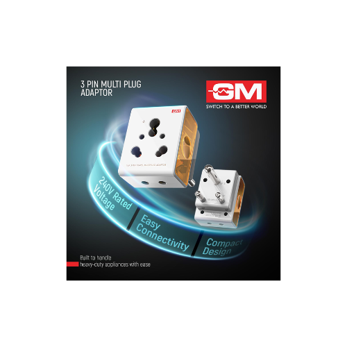 GM 16AMP 3-Pin Multi Plug Adapter | Universal Travel Charger | Supports 2-Pin & 3-Pin Plugs | Multiple Charging Ports | Charge Smartphones, Laptops & Other Devices | Compact & Reliable | White GM 3050 - Image 4