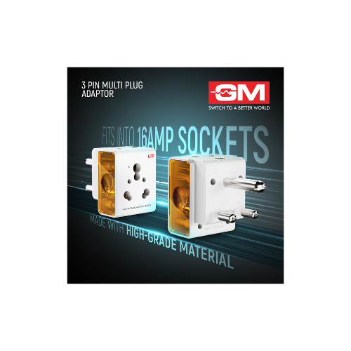 GM 16AMP 3-Pin Multi Plug Adapter | Universal Travel Charger | Supports 2-Pin & 3-Pin Plugs | Multiple Charging Ports | Charge Smartphones, Laptops & Other Devices | Compact & Reliable | White GM 3050 - Image 3