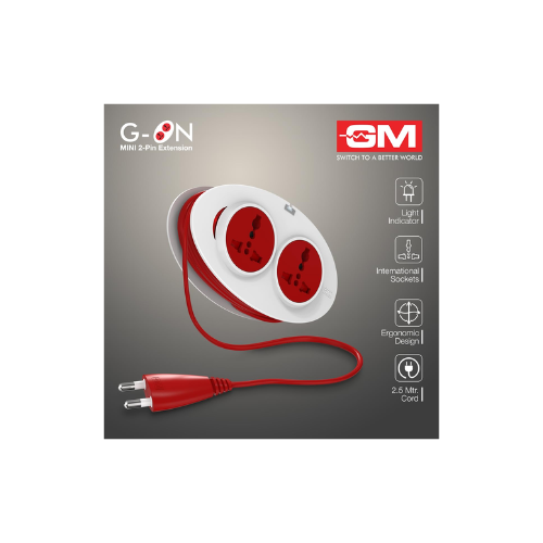 M 3206 G-On Extension Board with 2 International Sockets | 2.5M Extension Cord | Dual-Tone Design | Child Safety Shutters | Compact & Travel-Friendly | 240V Power for Laptops, Phones & More