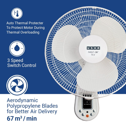 Usha Mist Air Icy 400MM wall fan With Remote - Image 3