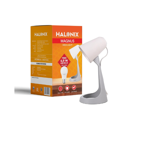 Halonix Polycarbonate Magnus Desk Light | with 4.9W Led Bulb | B22 Holder | Light Weight | Easy to Use Study Lamp | Designer Study Light |,Beige